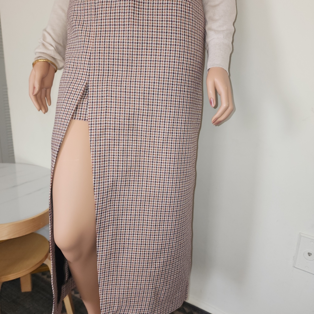 Maje Asymmetrical Houndstooth Skirt in Black and White